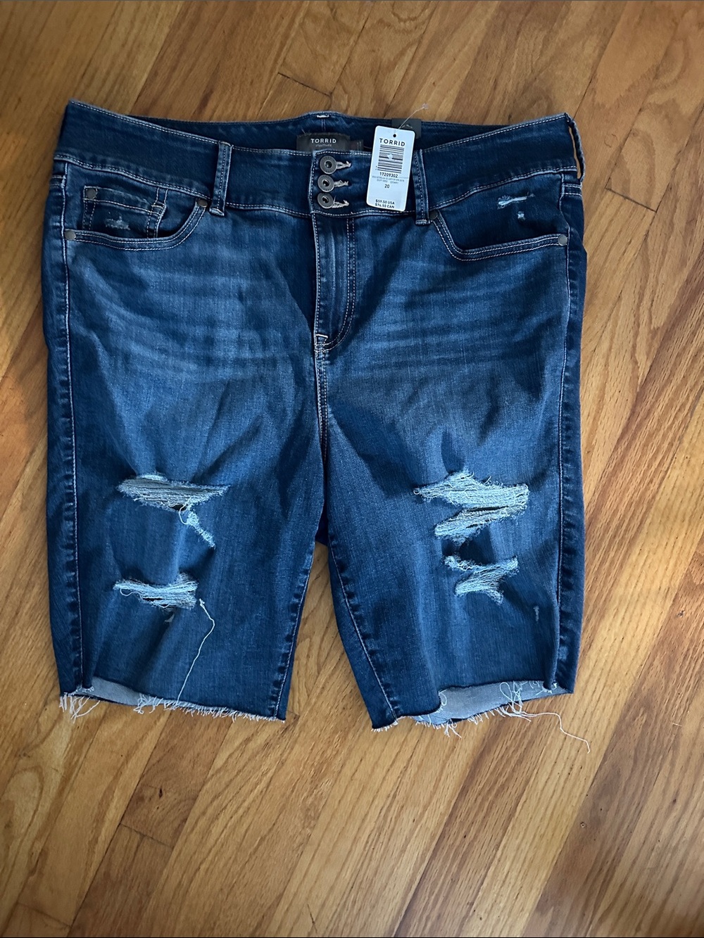 torrid Dark Indigo Distressed Denim Knee-Length Shorts
